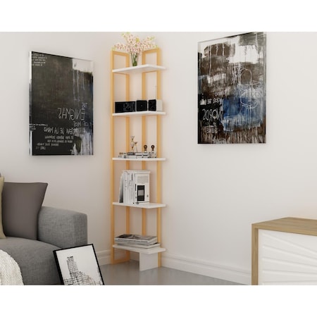 Kd 71 in. Alice Industrial Corner Unit Bookcase - Gold & White KD3463974